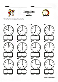 Sagen Sie die Zeit (Uhr) - Arbeitsblatt 124