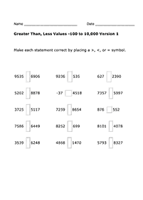 Größer als weniger als - Arbeitsblatt 70