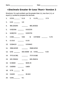Größer als weniger als - Arbeitsblatt 72