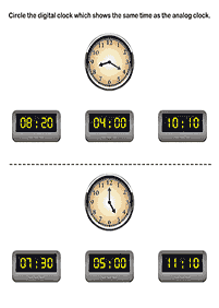 Aprender a leer la hora (reloj) – hoja de actividad 44