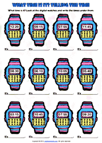 Dizendo as horas (relógio) - ficha de exercício 105