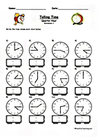 Dizendo as horas (relógio) - ficha de exercício 122