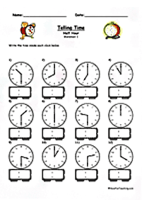 Dizendo as horas (relógio) - ficha de exercício 123