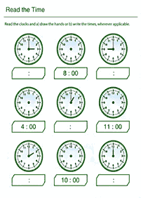 Dizendo as horas (relógio) - ficha de exercício 45