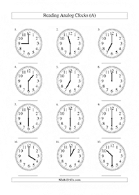 Dizendo as horas (relógio) - ficha de exercício 62