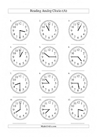 Dizendo as horas (relógio) - ficha de exercício 66