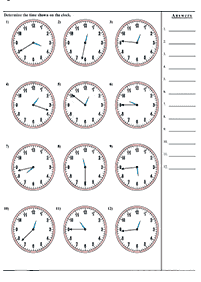 Dizendo as horas (relógio) - ficha de exercício 82