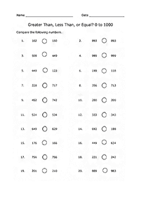 Maior que Menor que - ficha de exercícios 50