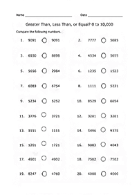 Maior que Menor que - ficha de exercícios 52