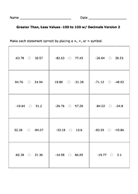 greater than less than - worksheet 76